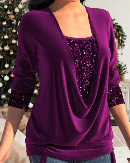 Blusa Mujer Manga Larga con Lentejuelas Elegante