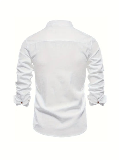 Camisa Hombre Slim Fit Algodón Cuello Mao Manga Larga