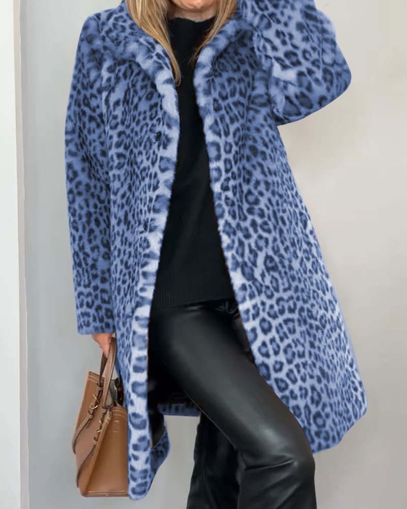 Abrigo Largo Mujer Estilo Moderno Tela Estampado Animal