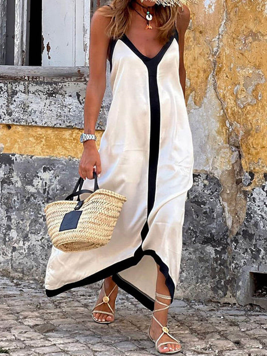 Vestido maxi mujer sin mangas verano con ribetes fruncidos - Mavetta