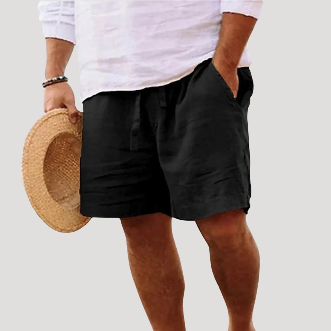 Pantalones Cortos Hombre de Lino Cintura Elástica Ajustable