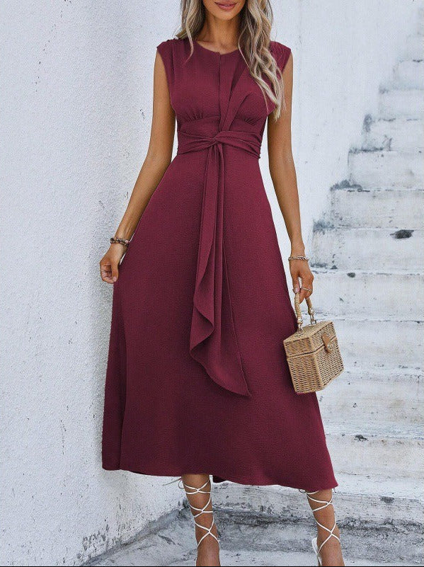 Vestido Mujer Elegante Sin Mangas Cintura Ajustable