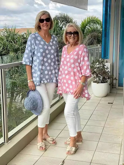 Blusa Mujer de Manga Larga Escote en V Ajuste Suelto