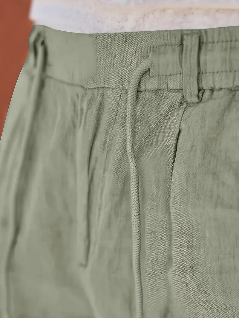 Pantalones Lino Hombre Anchos Cordón Ajustable