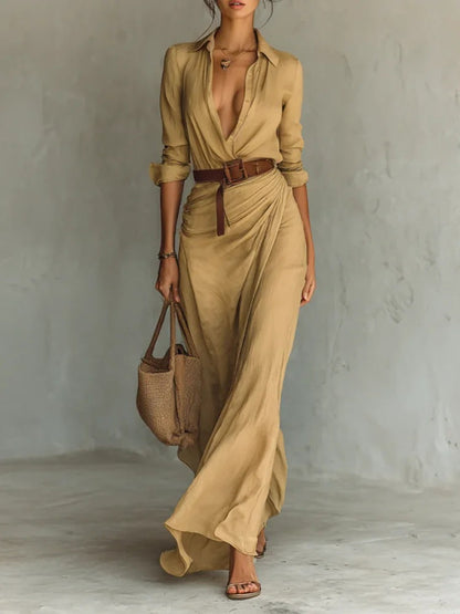 Vestido Largo Mujer Escote en V Diseño Cruzado