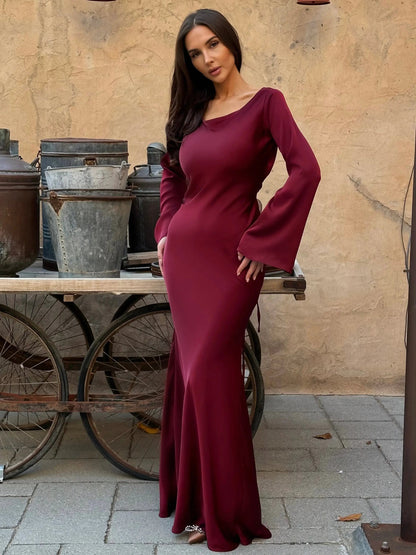 Vestido maxi mujer fluido manga larga