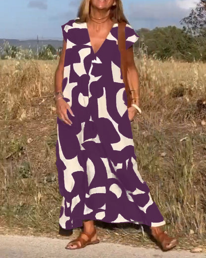 Vestido Mujer Estampado Escote en V Corte Fluido