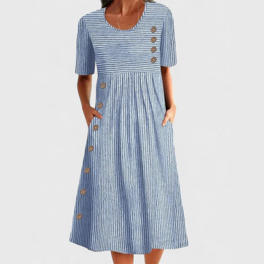 Vestido midi mujer Algodón Botones decorativos Ajuste recto - Mavetta