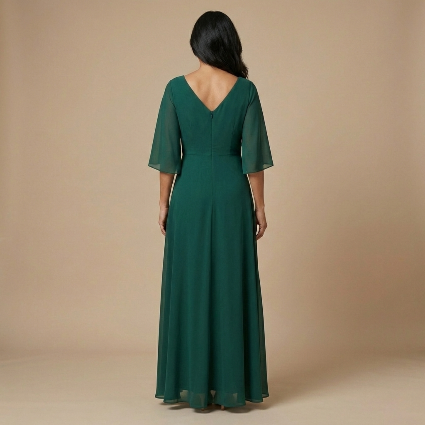 Vestido Largo Mujer Fluido Escote en V Detalle Fruncido