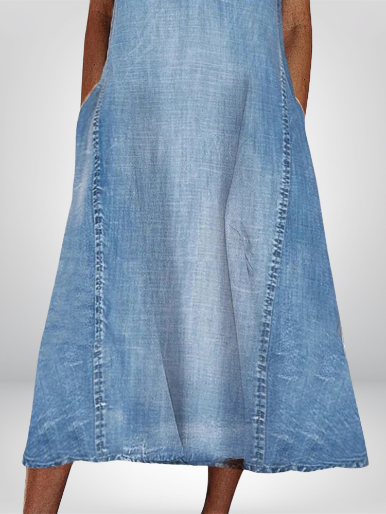 Vestido midi mujer Escote en pico Corte en línea A