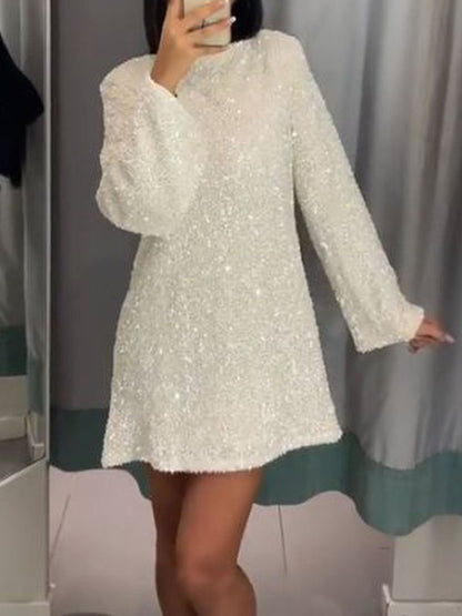 Vestido corto mujer con lentejuelas y detalle de lazo
