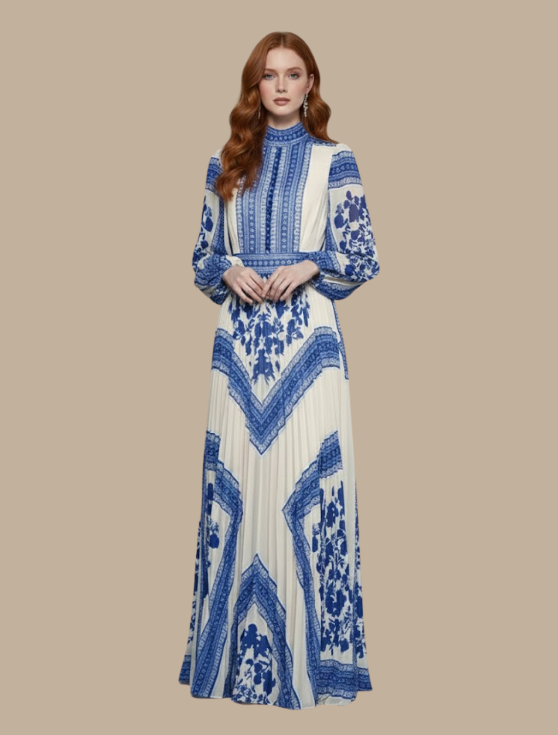 Vestido maxi mujer plisado manga larga fluido