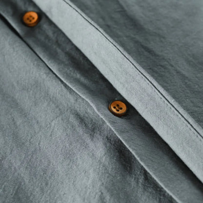 Camisa Hombre Algodón y Lino Cuello Mao Manga Larga Slim Fit