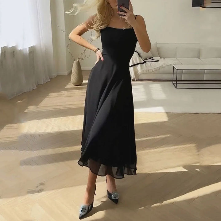 Vestido midi mujer con escote cuadrado ajuste elegante