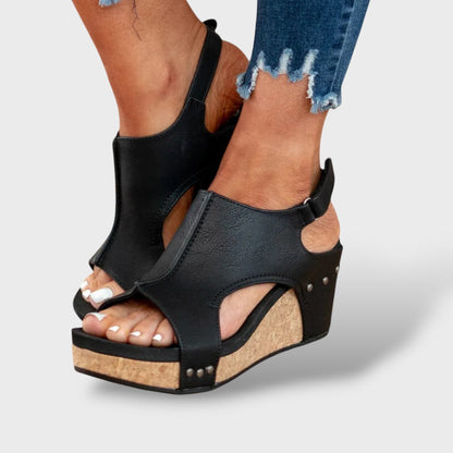 Sandalias Cuña Mujer de Ante Estilo Elegante