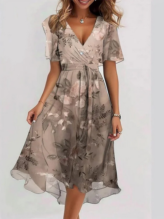Vestido verano mujer escote en V cruzado falda fluida cintura - Mavetta