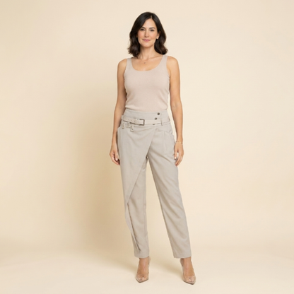 Pantalón Mujer con Diseño Asimétrico y Cinturón Ajustable - Mavetta