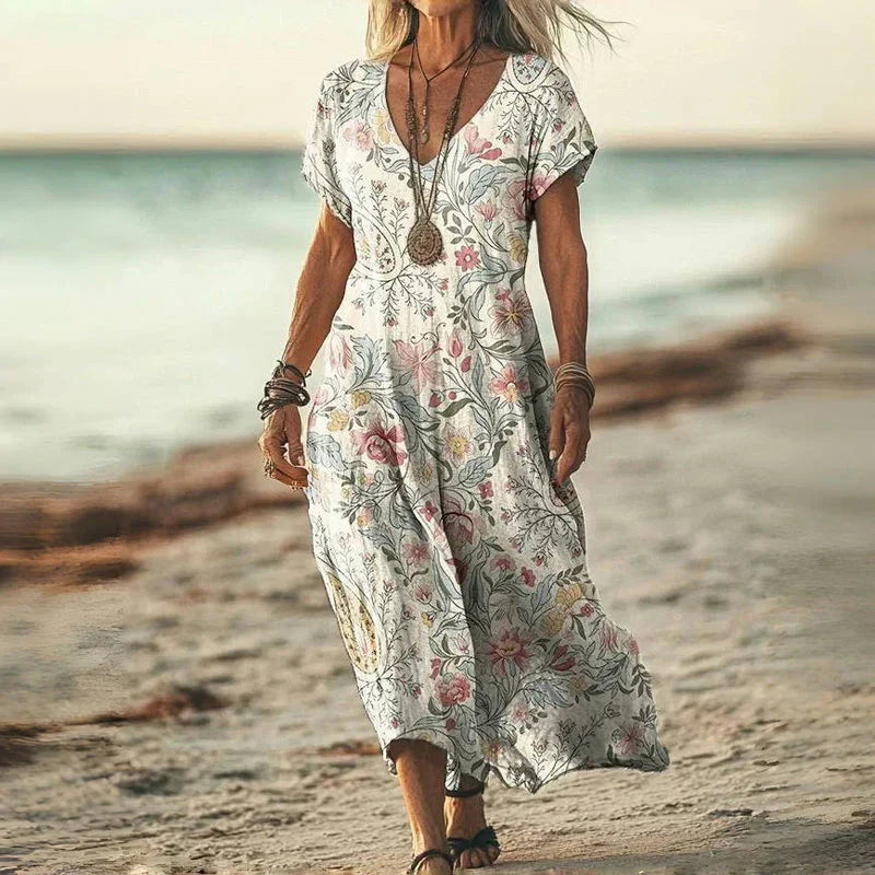 Vestido Mujer Fluido Verano Escote en V Corte Suelto