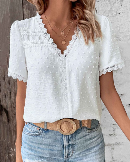 Blusa Mujer de Encaje con Escote en V Ajuste Elegante - Mavetta