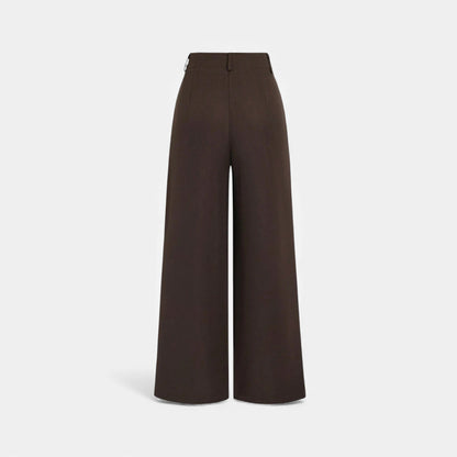 Pantalones Mujer Jacquard Pierna Ancha Cintura Alta Pinzas