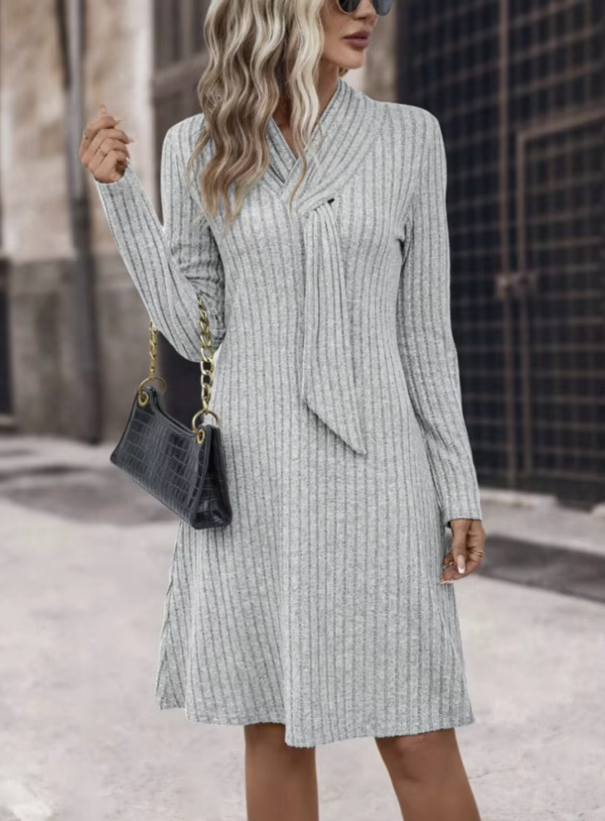 Vestido Mujer de Plumeti Manga Larga Ajustado
