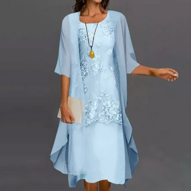 Vestido midi mujer de tela transpirable cuello redondo elegante - Mavetta