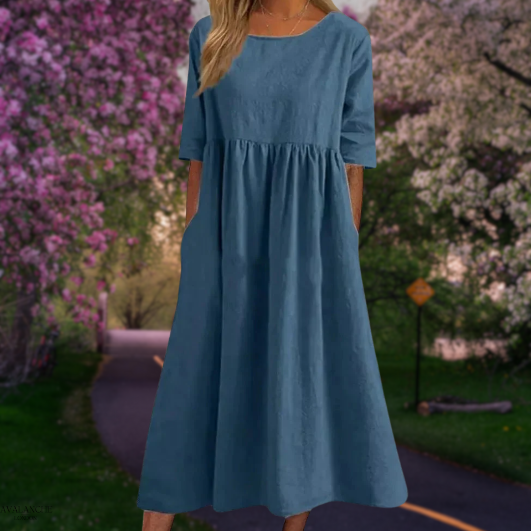 Vestido midi mujer fluido manga media corte cómodo