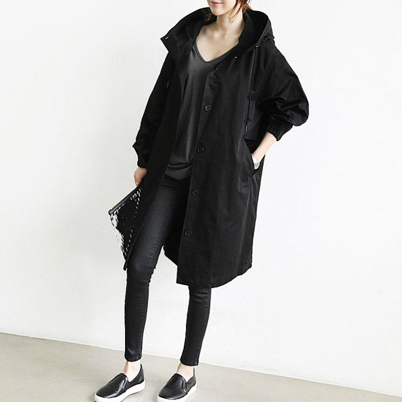 Gabardina larga mujer con capucha y cuello alto