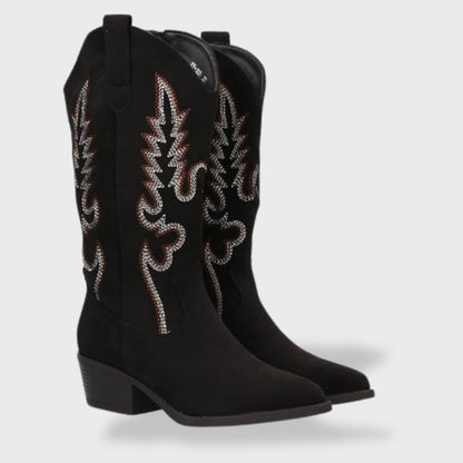 Botas Cowboy Mujer de Piel Bordadas Tacón Bajo