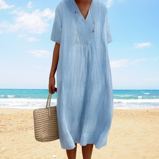 Vestido midi mujer fluido escote en v verano - Mavetta