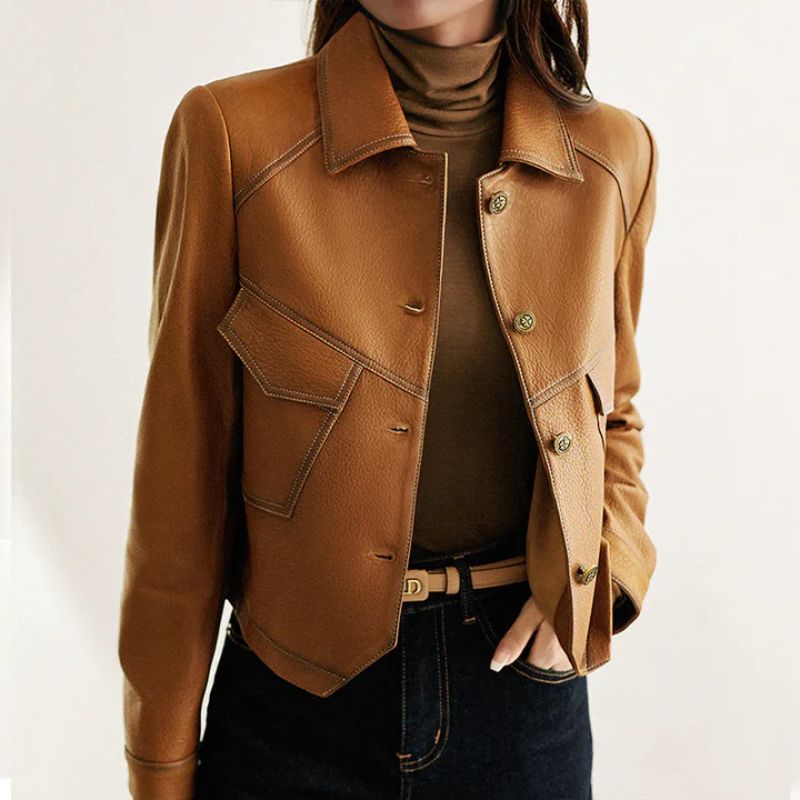 Chaqueta Mujer Cuero Sintético Talle Ajustado Textura Mate