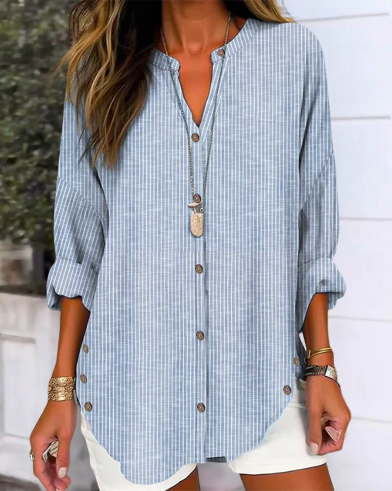 Blusa Larga Mujer Algodón Botones Manga Larga