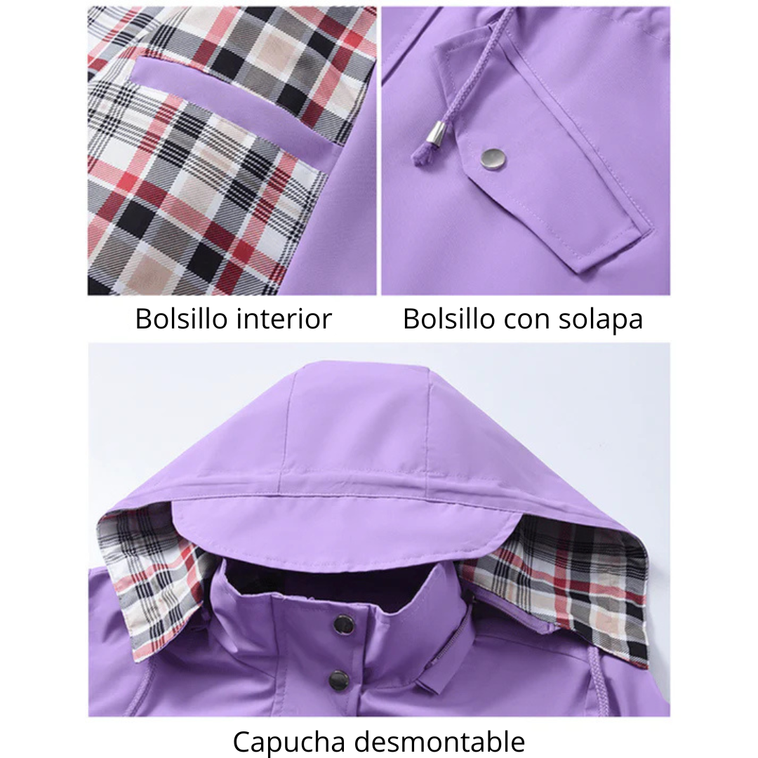 Chaqueta impermeable mujer con forro de cuadros ajustada