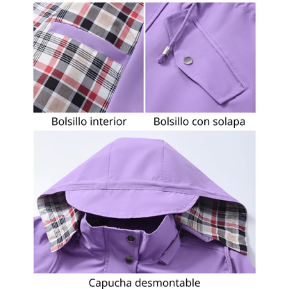 Chaqueta impermeable mujer con forro de cuadros ajustada