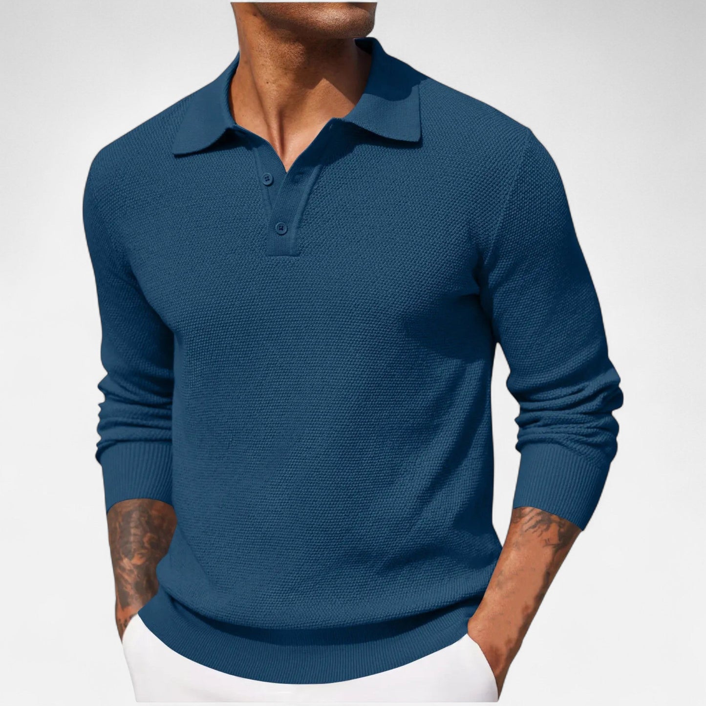 Polo Hombre Manga Larga Tejido Suave Ajuste Clásico