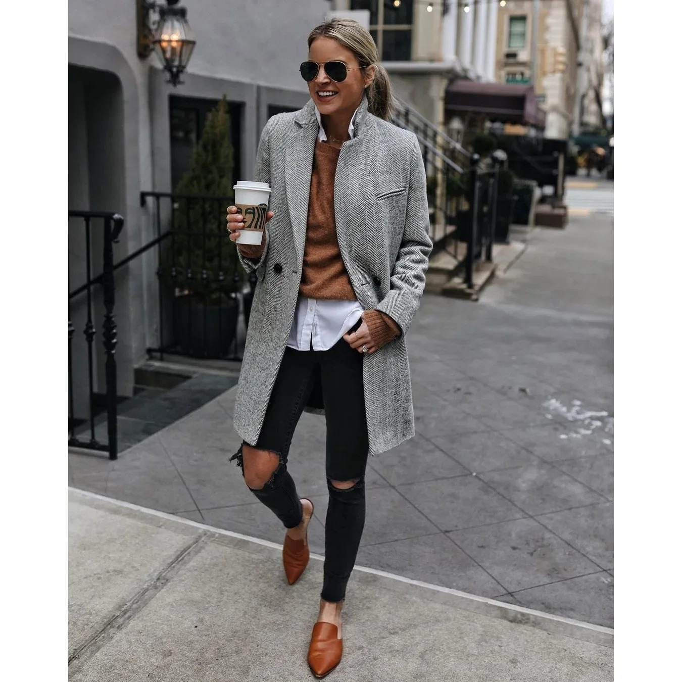 Abrigo Trenchcoat Mujer de Espiga Corte Medio Solapa Clásica