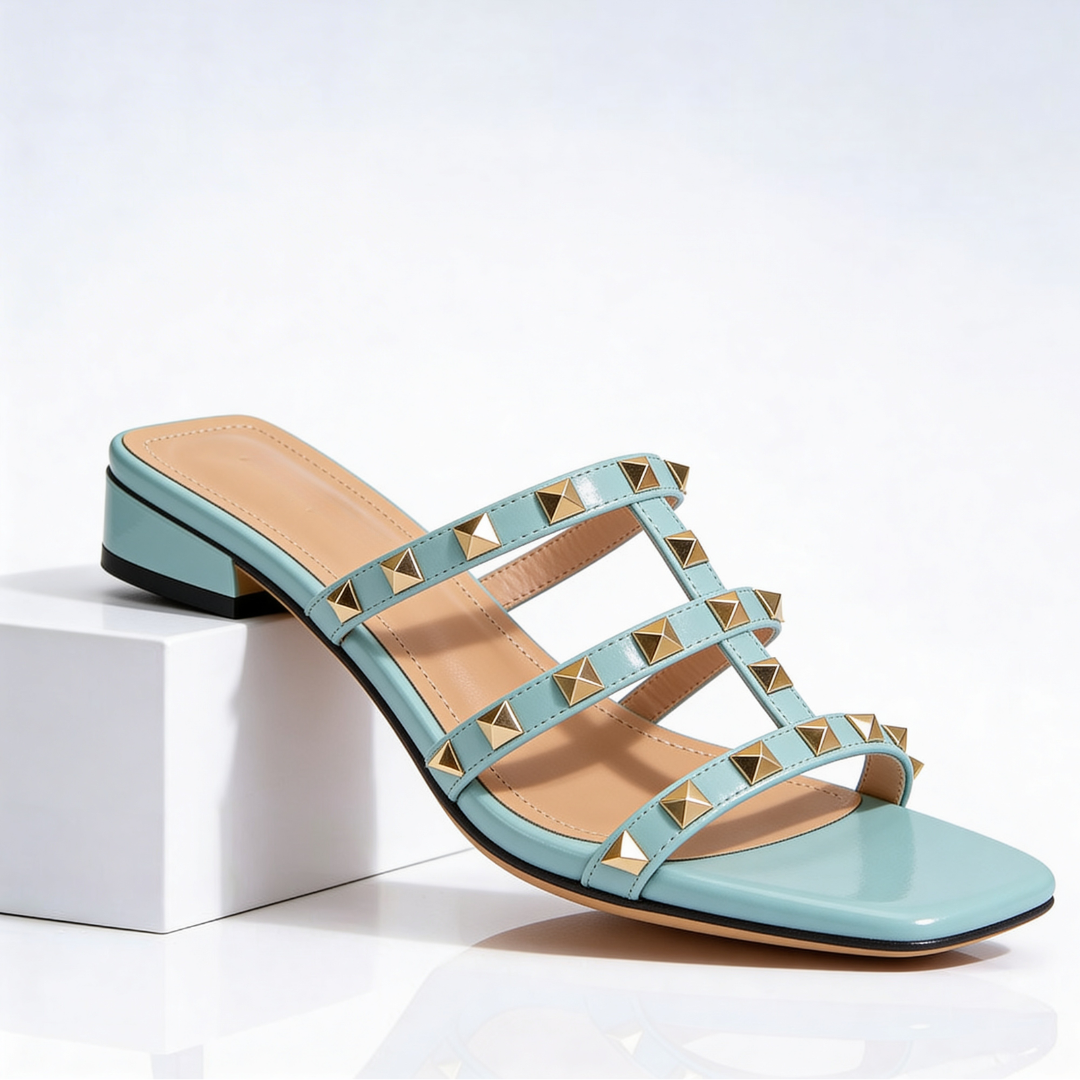 Sandalias mujer con tachuelas tacón bajo elegante