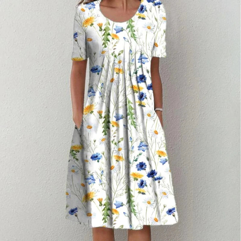 Vestido casual mujer con estampado floral y bolsillos