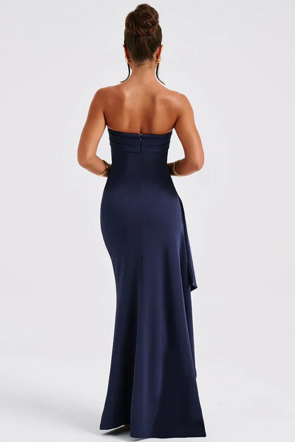 Vestido maxi mujer sin tirantes fruncido abertura alta