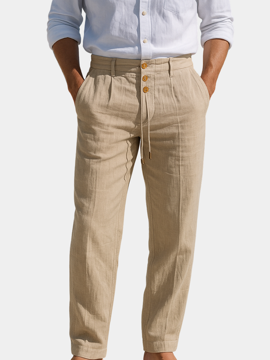 Pantalón Hombre de Lino Ligero con Cordón y Bolsillos - Mavetta