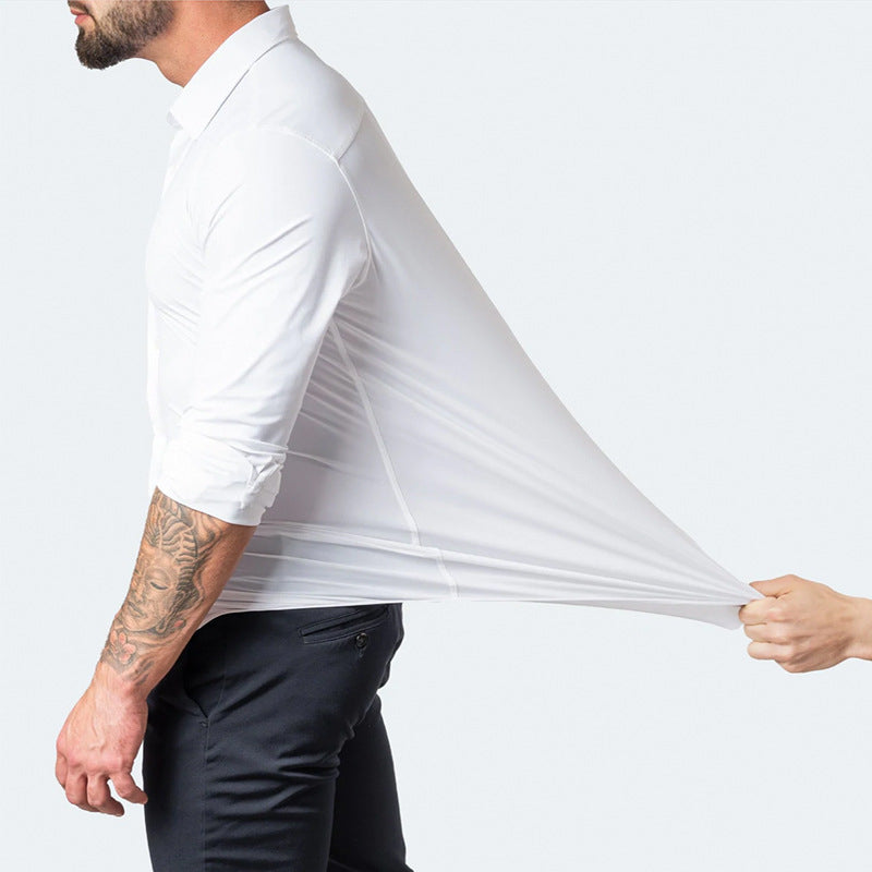 Camisa Hombre Vestir Algodón Elástica Manga Larga Corte Regular