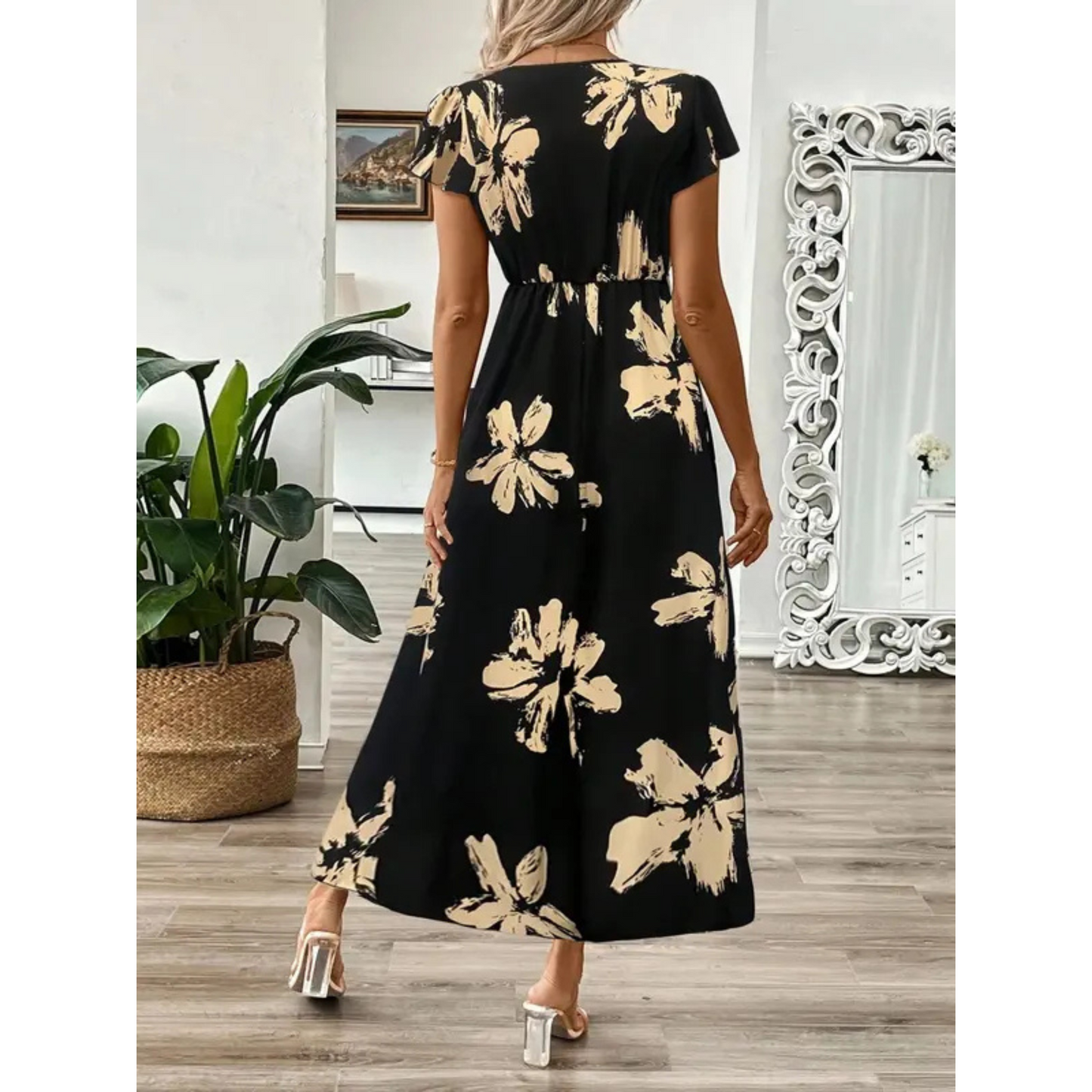 Vestido maxi mujer de tela fluida con estampado floral