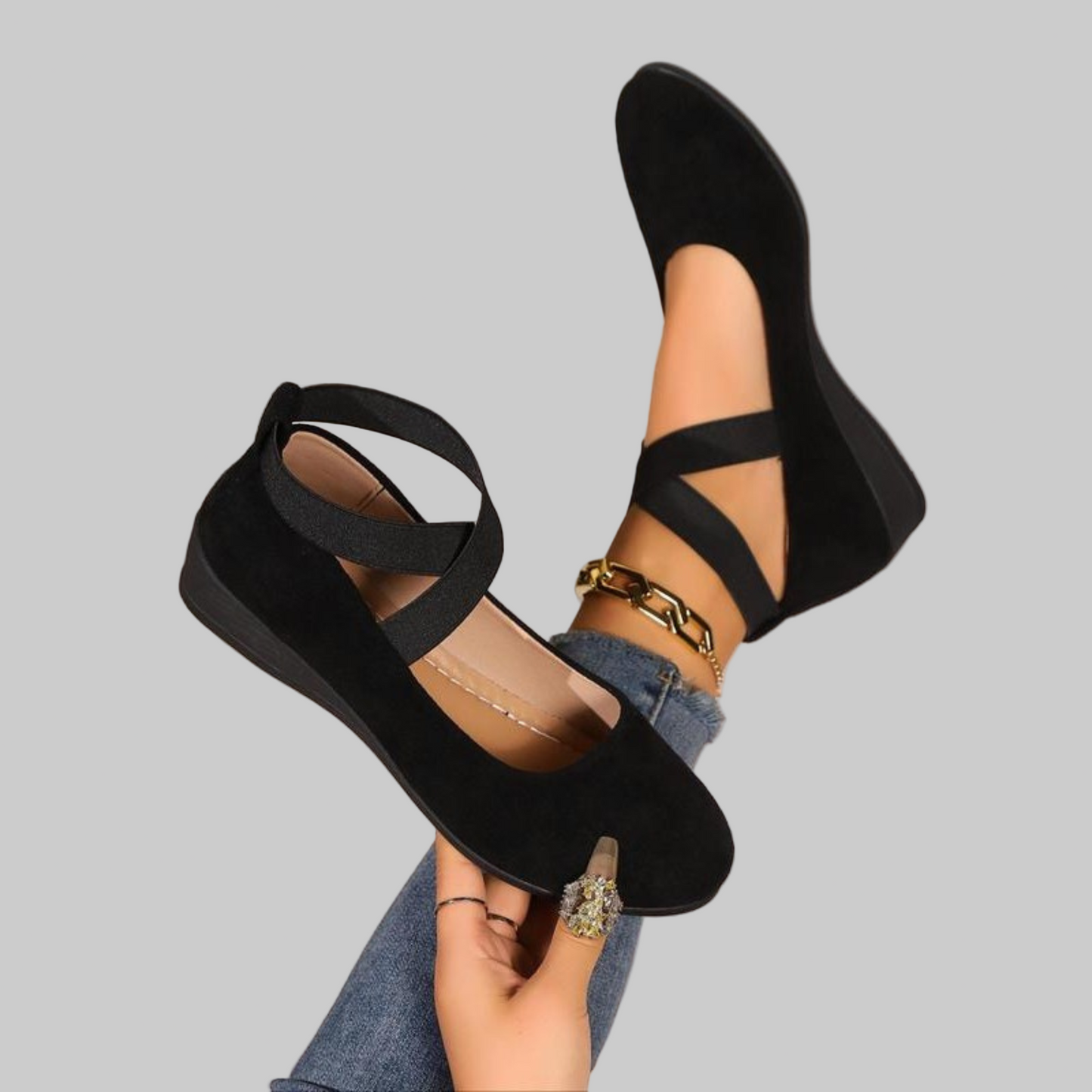 Zapatos Mujer Cuña Cuero Correas Cruzadas Diseño Cerrado