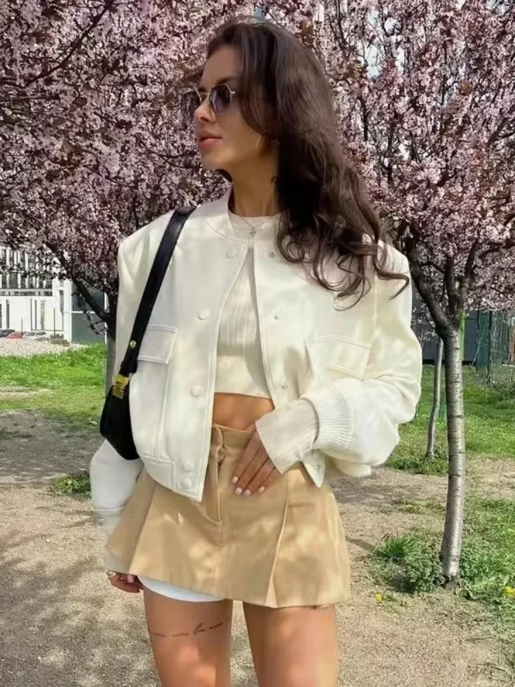 Chaqueta bomber Mujer corta con botones y bolsillos funcionales