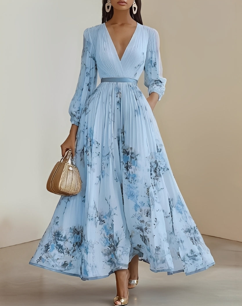 Vestido largo mujer con estampado floral escote en V