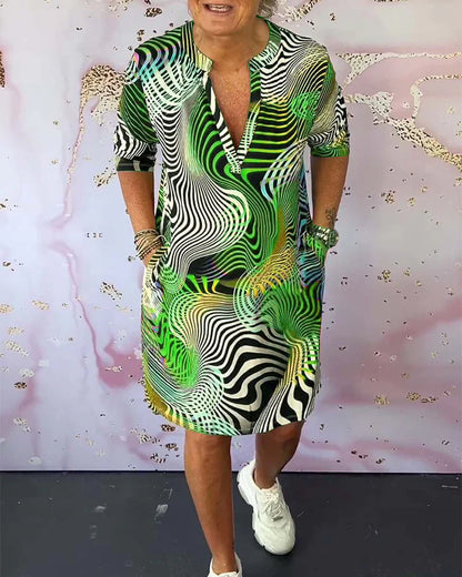 Vestido Mujer con Cuello en V y Estampado