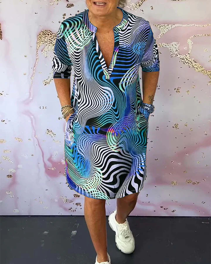 Vestido Mujer con Cuello en V y Estampado