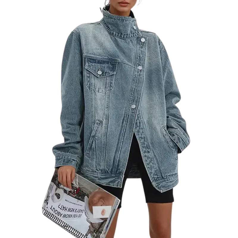 Chaqueta Mujer Asimétrica Urbana Botones
