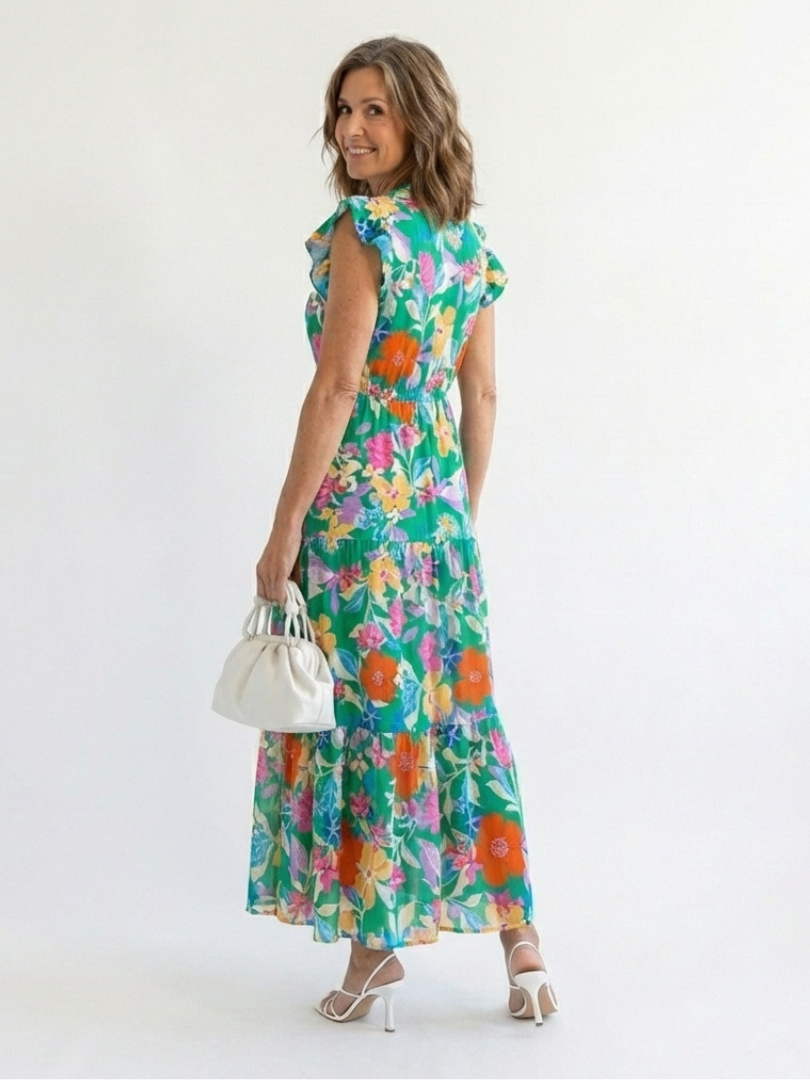 Vestido midi mujer de capas y tela fresca elegante