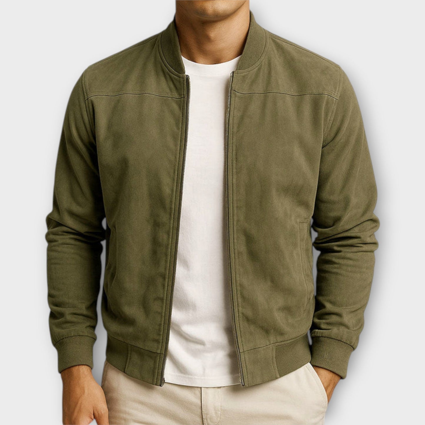 Chaqueta Hombre de Cuero Gamuzado Corte Clasico